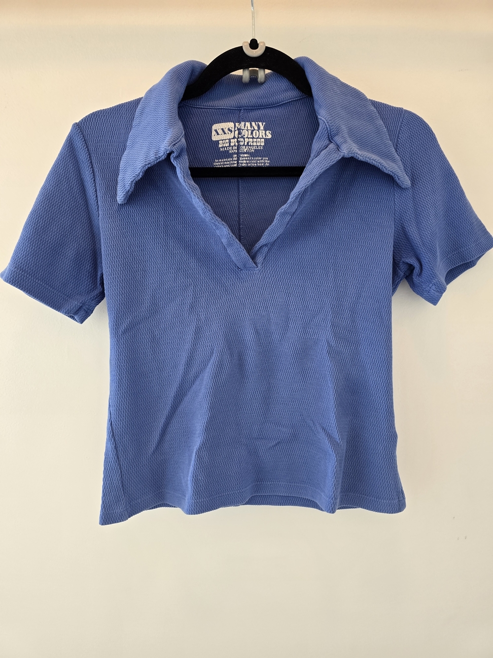 Big Bud Press Blue Polo-Style Textured Short Sleeve Top